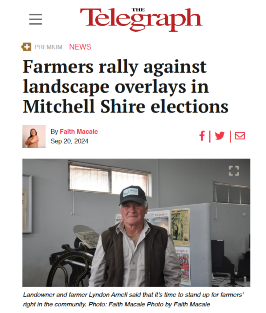 Farmers rally against landscape overlays in Mitchell Shire elections, 20 September 2024