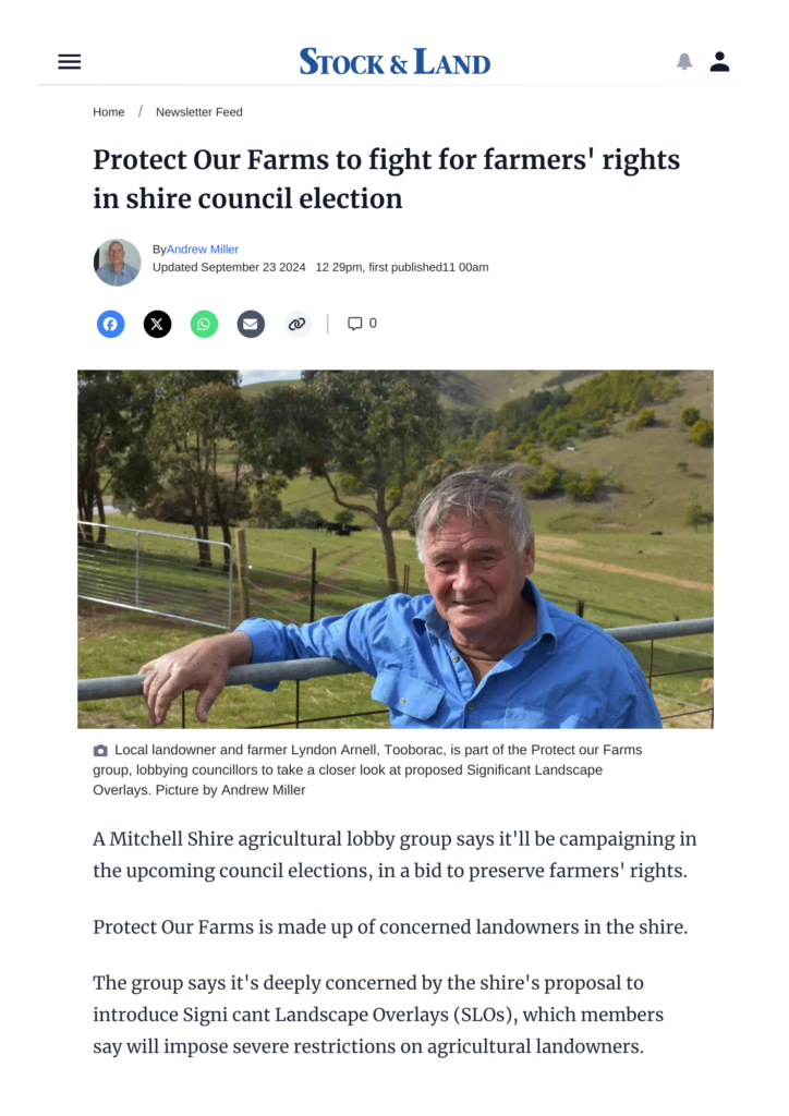 Protect Our Farms to fight for farmers' rights in shire council election, 23 September 2024